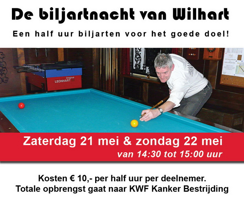 Biljartnacht van Wilhart 21 en 22 mei klein